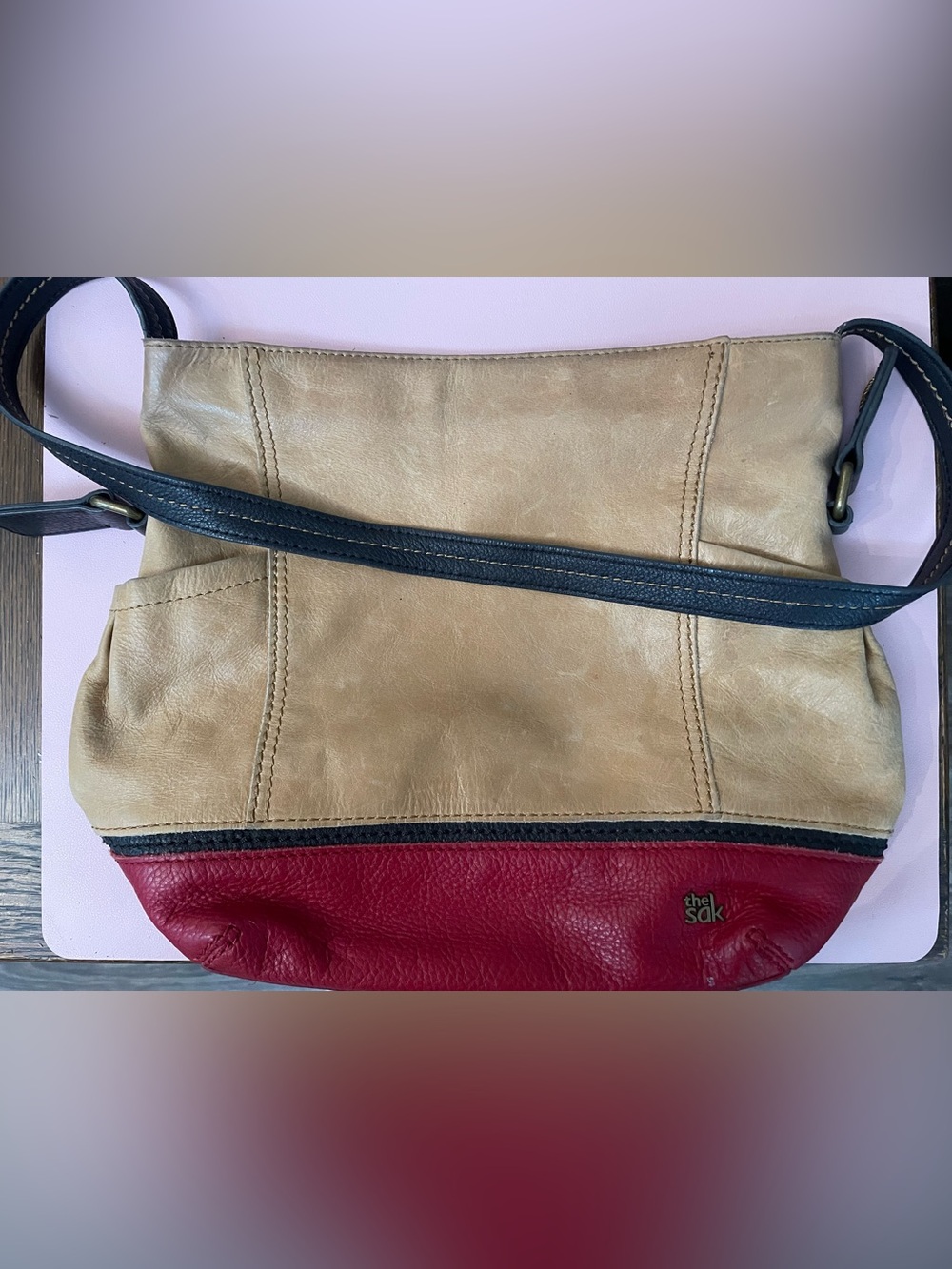 Rehab piece - The Sak Colorblock Leather Shoulder Bag - Tan, Black, Red